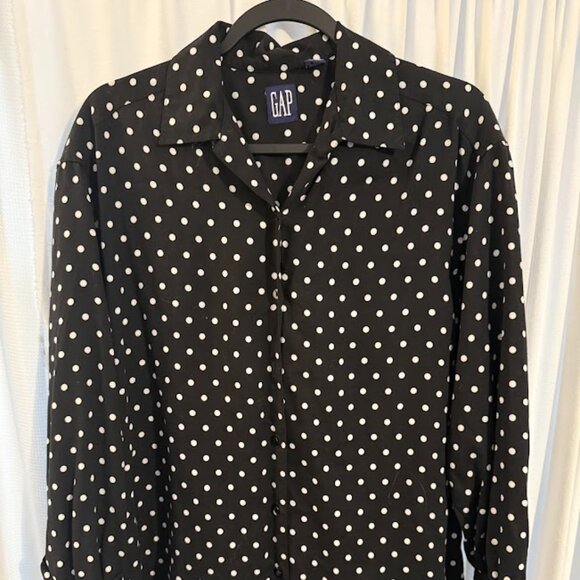 GAP Black with White Polka Dots Rayon Blouse - Like New - Picture 1 of 5